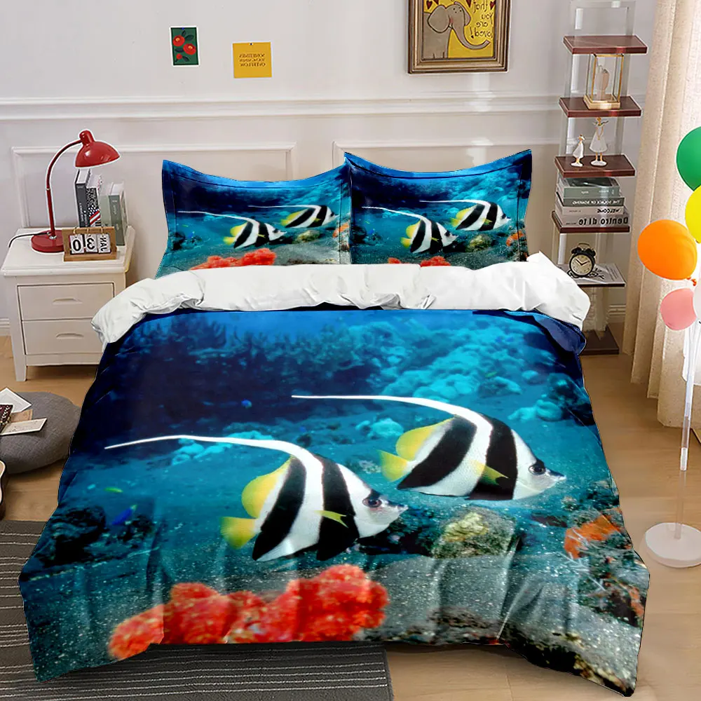

Tropical Fish Decor Set Ocean Multiple sizes kid's and adults' bedroom Exquisite 3PC bedding set, gift