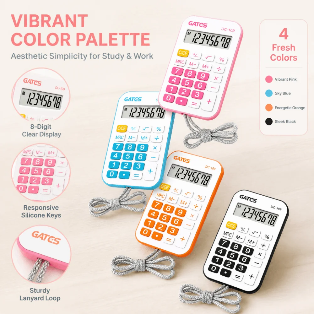 New Compact Mini Calculator Wearable with Lanyard Rope Student Calculator Portable Cute Calculator School Study