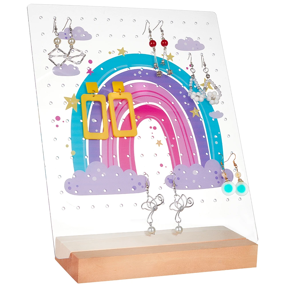 140 Holes Earring Holder Rainbow Earrings Display Stands with Wood Base L-Shaped Earring Organizer Storage Stand for Earring