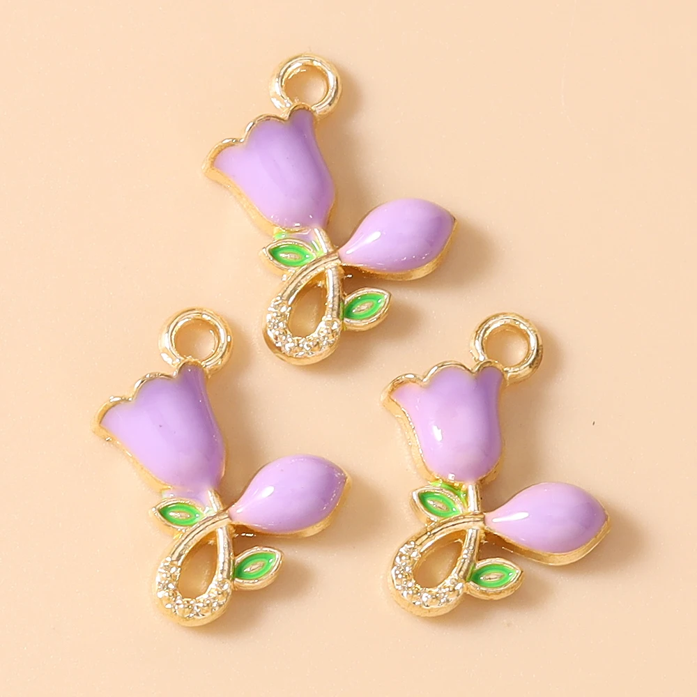 Leslie 20 Stück Charms, 11 x 12 mm, niedlicher bunter Rosenblüten-Charm-Anhänger für handgefertigte Ohrringe, Armbänder, Halsketten, Schmuckherstellung, Basteln – Detail 9