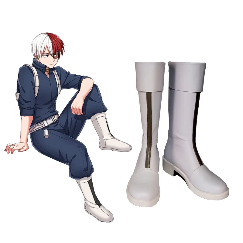 Chaussures de Cosplay en cuir PU, Todoroki Shoto, Anime My Hero Academia, bottes de Cosplay, fermeture éclair à l'arrière, taille européenne 35-44, nouvelle collection japonaise