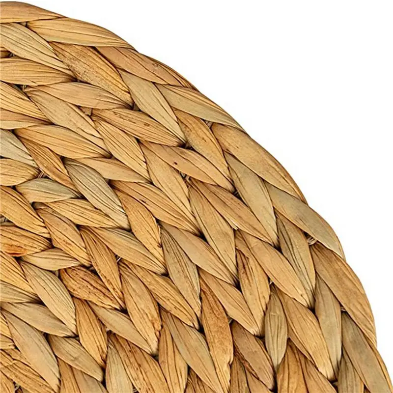 BHBD-Round Woven Rattan Placemats, Natural Wicker Mats, Water Hyacinth Straw Braided Placemats, Set Of 18