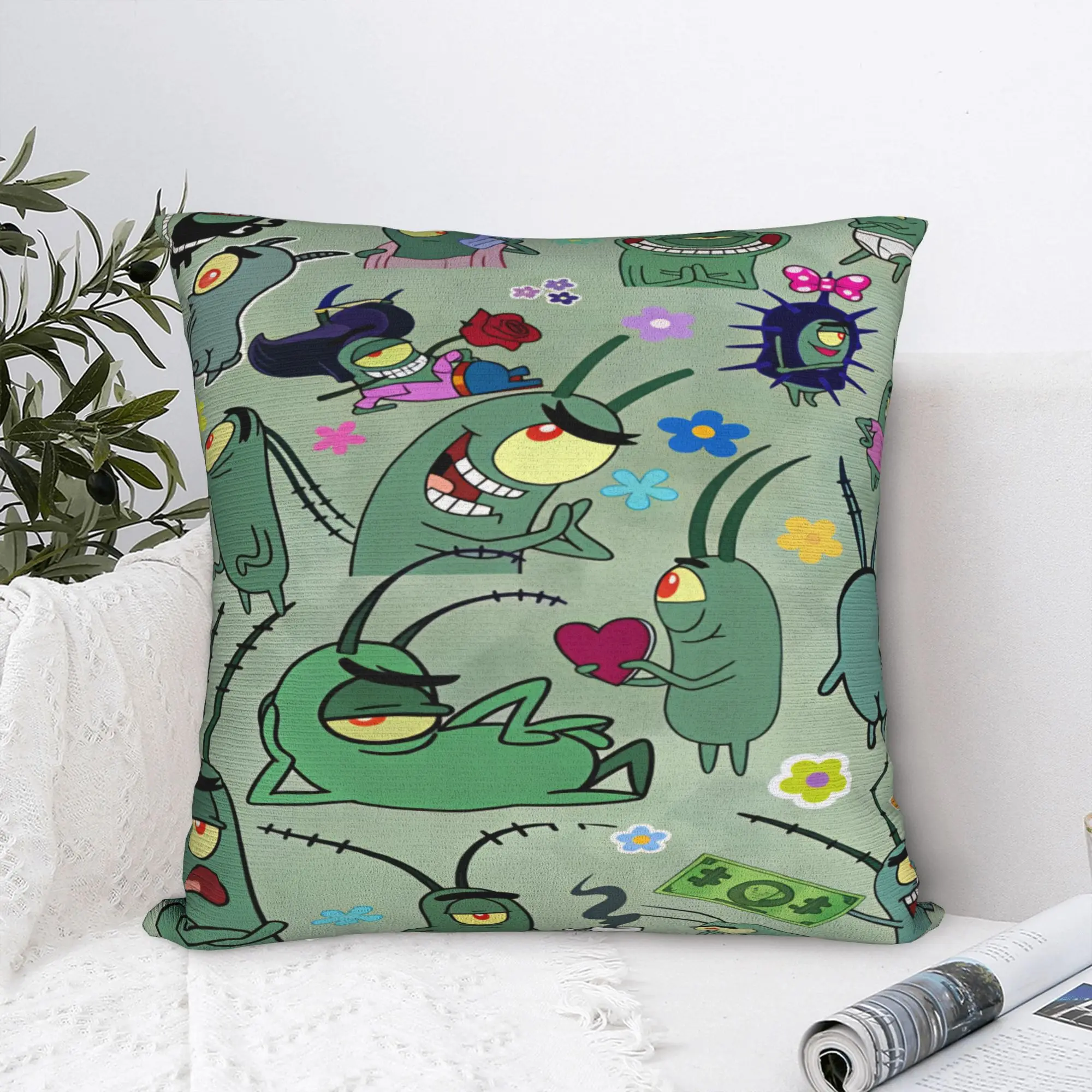 Pillow Cover SpongeBobs Plankton   Kawaii Pillow Case For Sofa Home Decoration Pillowcases