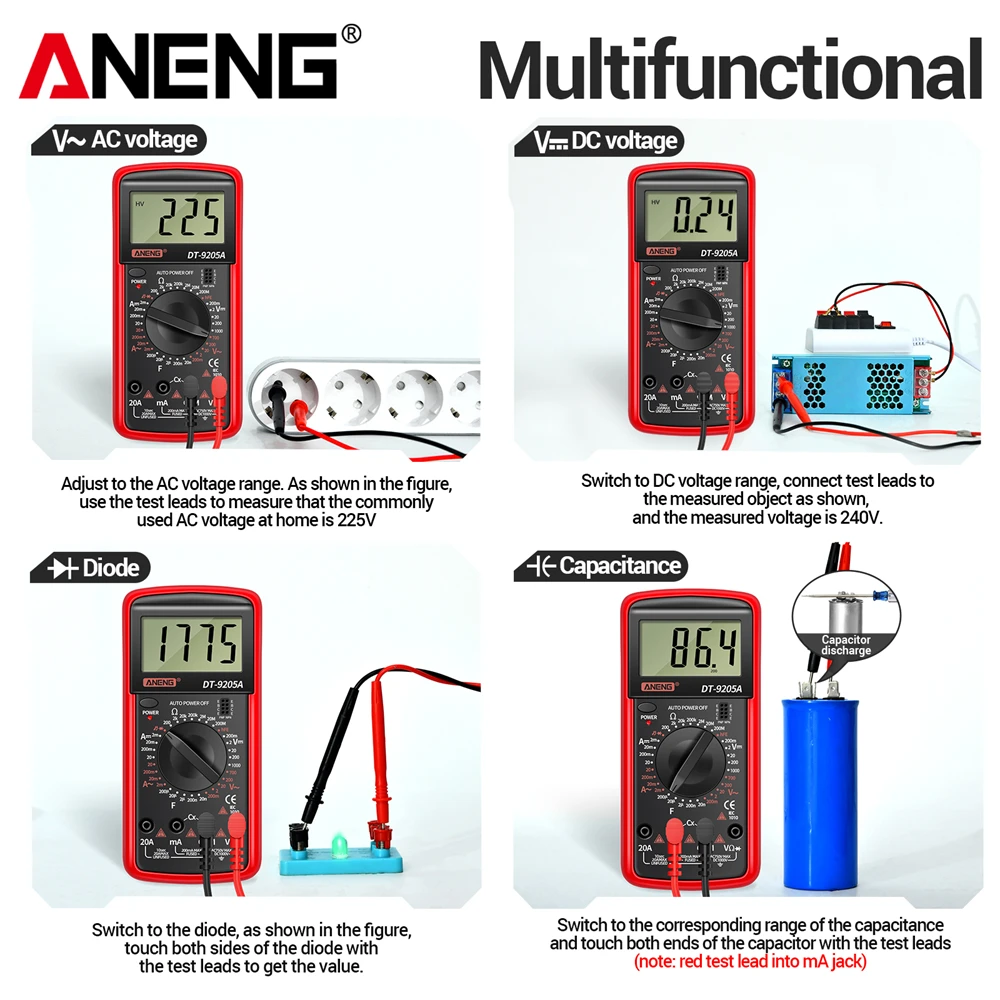 Profesional Digital Multimeter AC/DC Voltage Current Test ANENG Capacitance NCV Resistance Ohm Electrical Test Meter Tools gallery 4