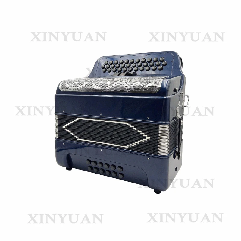 Button Accordion JB3412C, 34-Button 12-Bass 3-Register Deep Blue Musical Instrument with Silver Grill OEM Supply