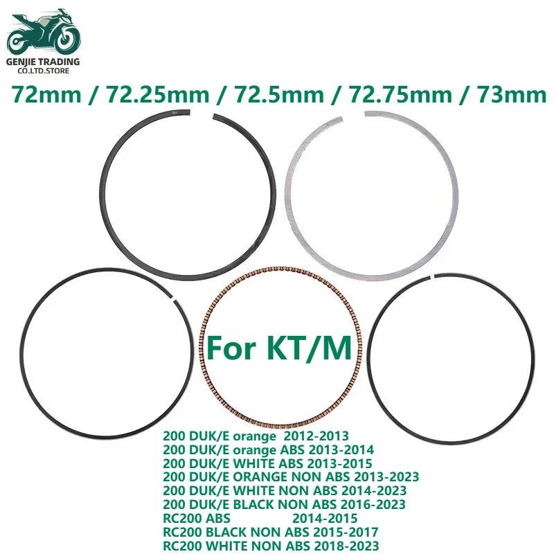 

STD +25 +50 +75 +100 Motorcycle 72mm 72.25 72.5 72.75 73mm Piston Rings For KT/M 200 DUK/E 2012-2023 RC200 2014-2023 90630030010