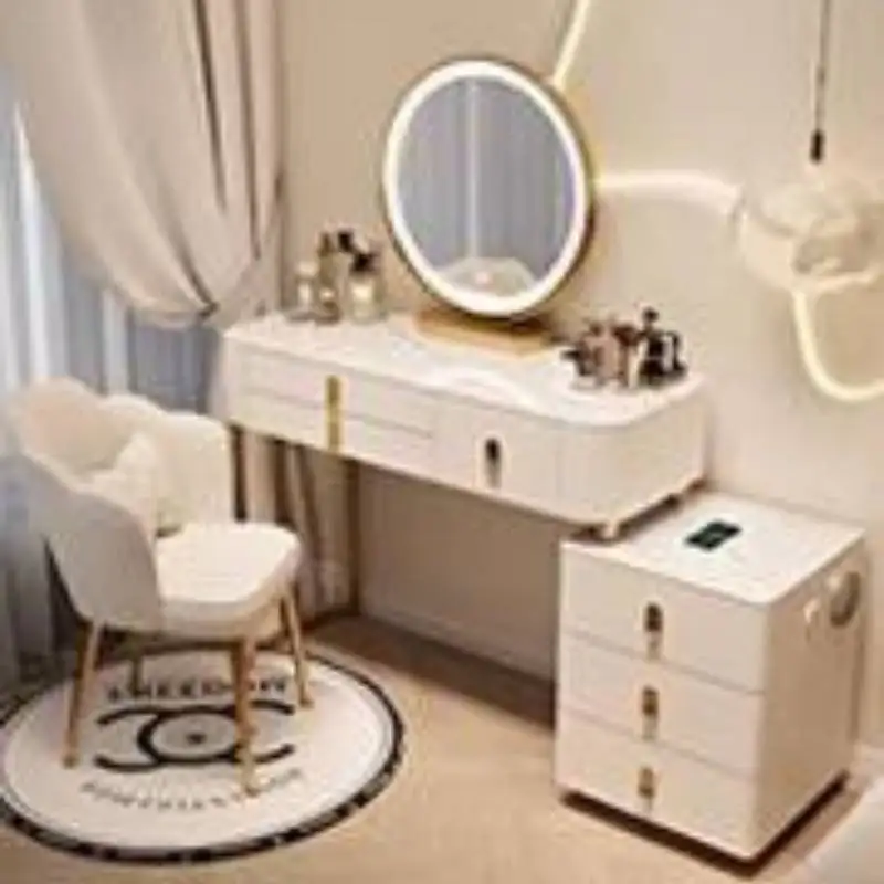

Natural Hidden Vanity Table Dest European Glossy Saving Glass Dressing Table Mirror Corner Makeup Tafel Furnitures For Bedroom