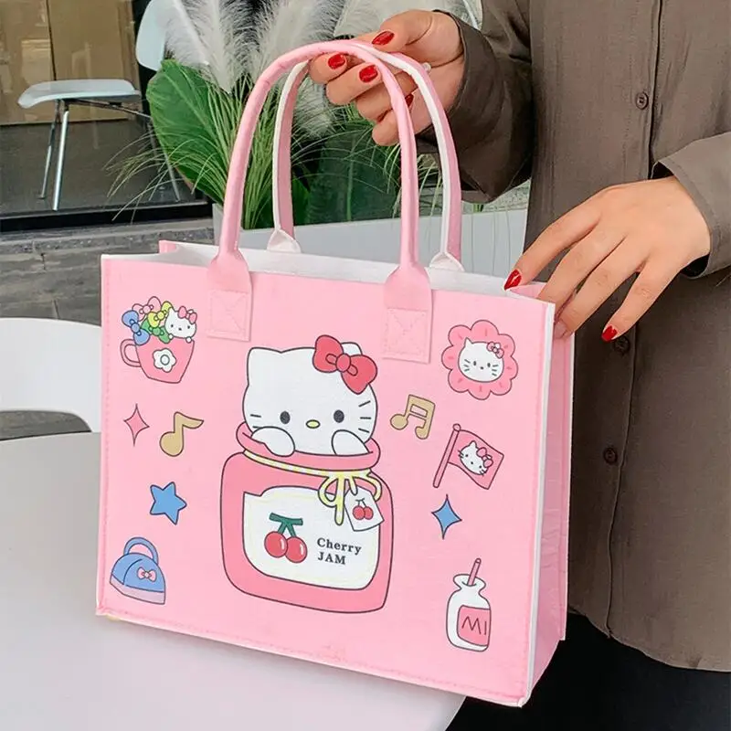 Sanrio Hello Kitty filcowa torebka Cute Cartoon Cinnamoroll Kuromi wypoczynek zakupy o dużej pojemności modna torba do przechowywania kobiet prezenty