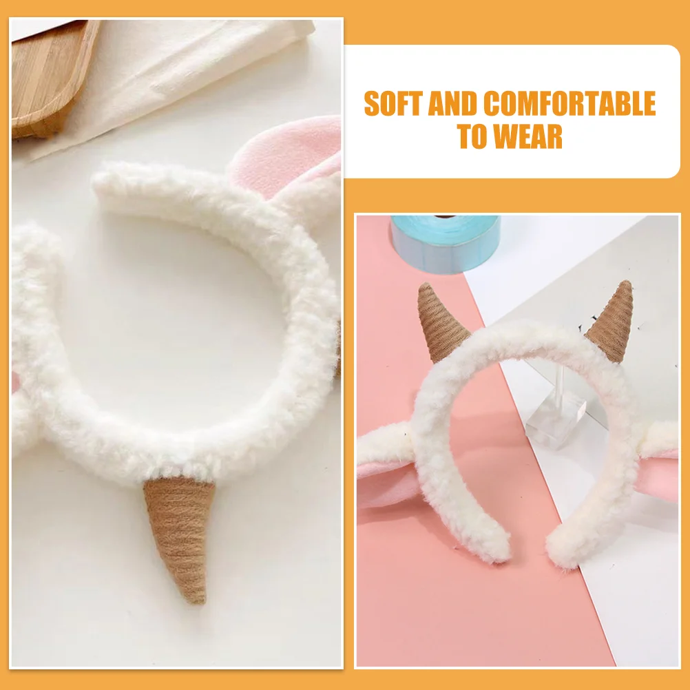 Bandeau de sauna en corne d'oreilles de mouton en peluche, cerceau à cheveux de dessin animé, accessoire de costume d'agneau