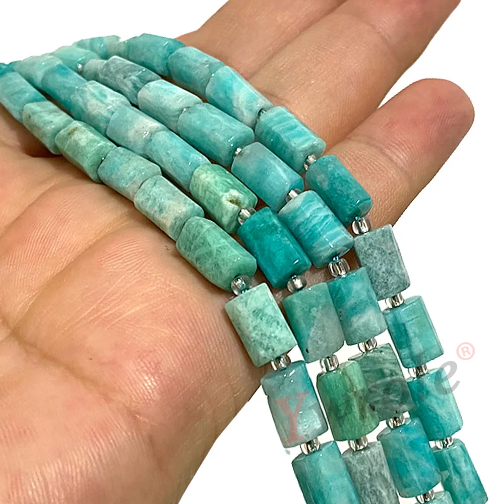 Natural Gemstone Real Amazonite Faceted Cylinder Loose Stone Beads For Jewelry Making DIY Bracelet Earrings Handmade Accessories