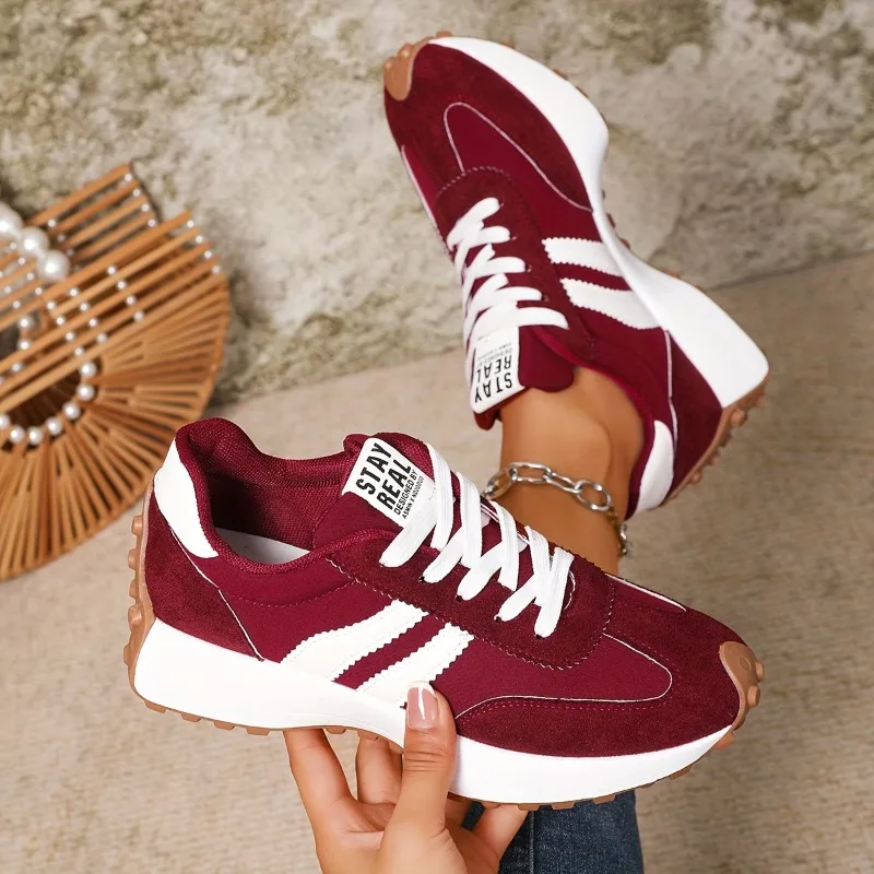 

High Quality Four Season New Thick Soled Student Women's Casual Shoes Breathable Sports Shoes Stylish Versatile Color Blocking