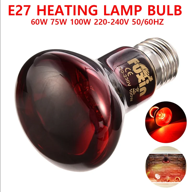 Pet Heating Lamp UVA Day Night Amphibian Amphibian Snake Lamp Heat Reptile Bulb Light 60W 75W 100W AC220-240V