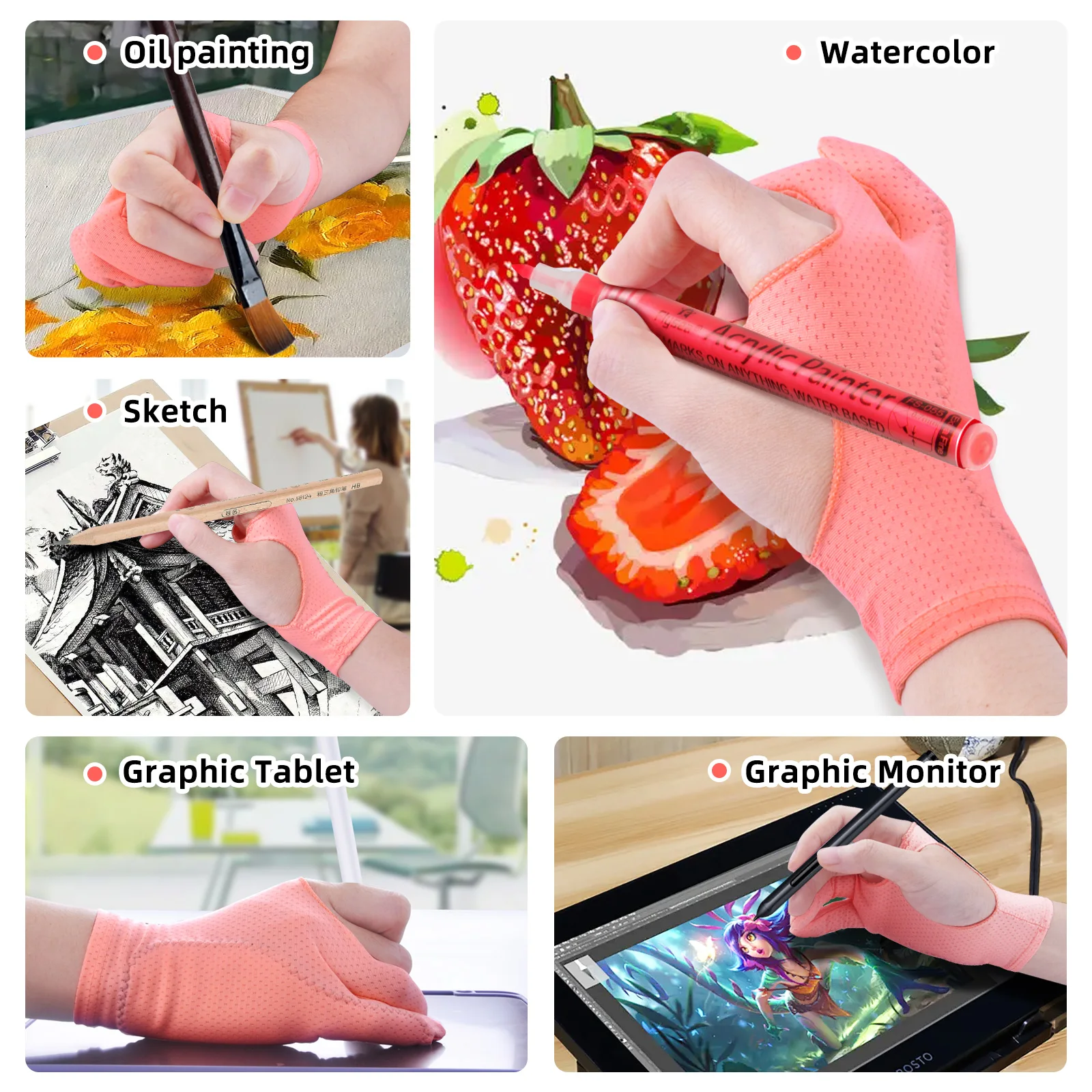 Anti-touch Two-Fingers Painting Glove For Drawing Tablet Right Left Hand Gloves