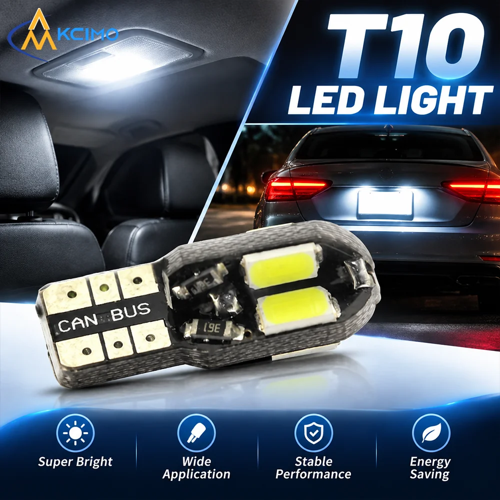 10Pcs T10 CANBUS LED Bulbs, 12V Error-Free Auto Light, Multi-Color Interior Reading Lamp & Marker Light Replacement