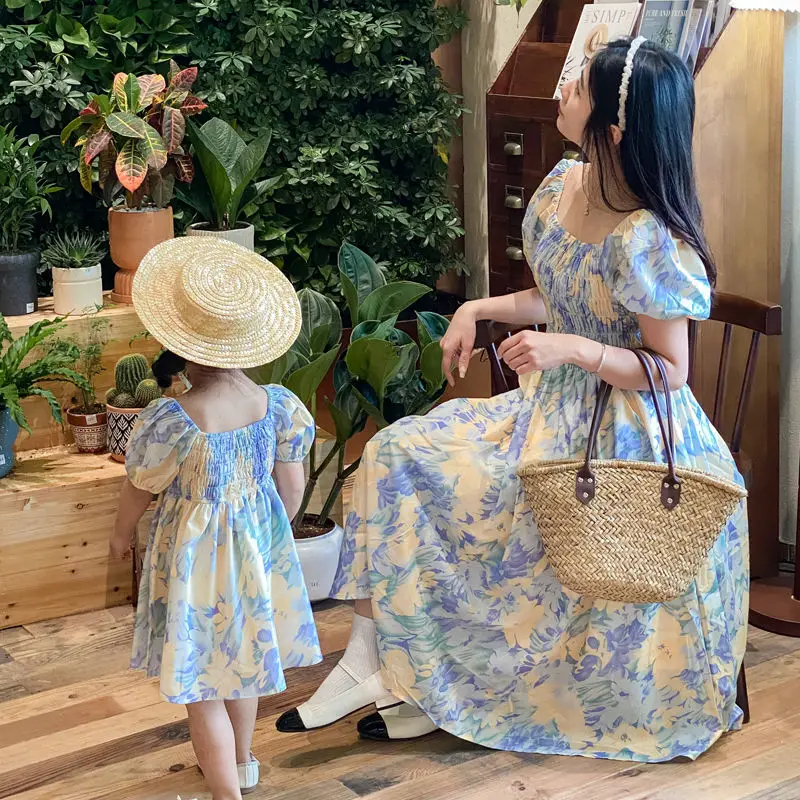 Parent-child Dress New 2023 Fashion Korean Floral Skirt Mother and Daughter Dress Parent-child Boutique Clothing Simple Style