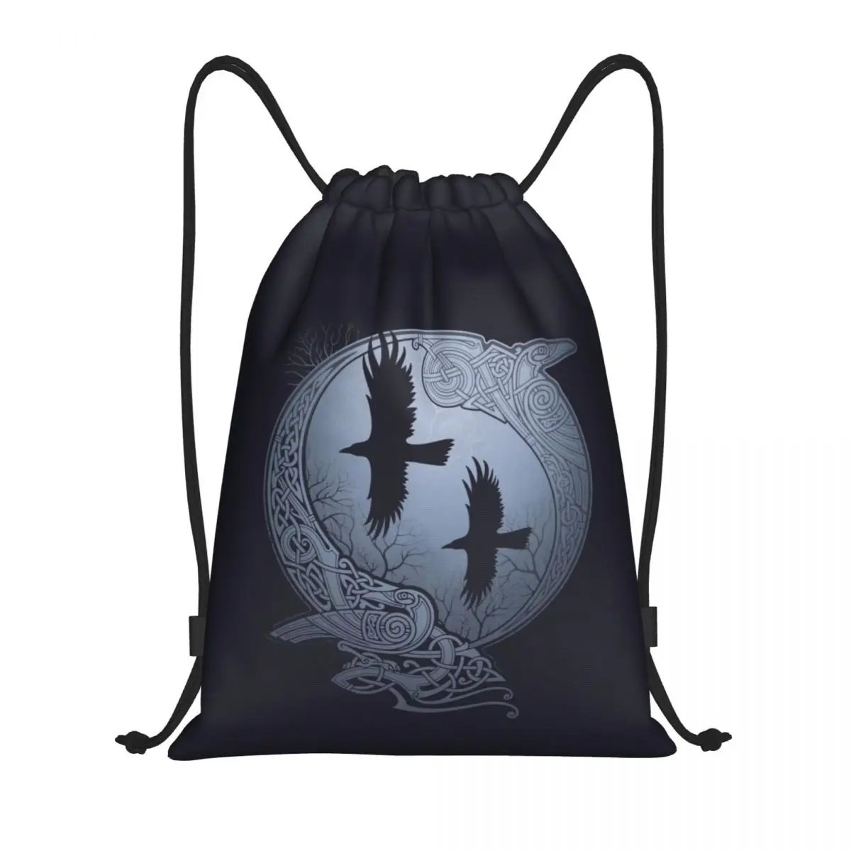 Custom Odin Ravens Drawstring Bag Men Women Lightweight Viking Norse Huginn and Muninn Sports Gym Storage Backpack