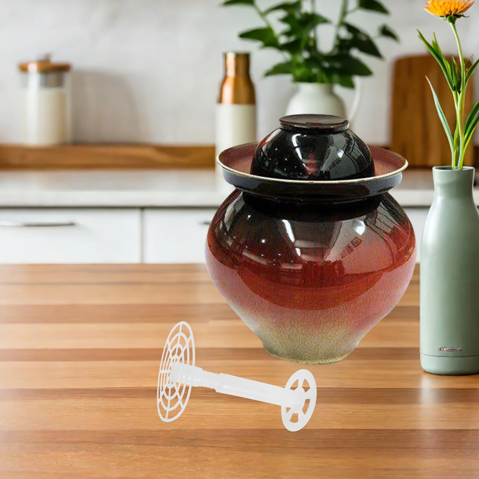 

1Set Fermentation Jar Press Plate - Adjustable Plastic Pickle Presser - Transparent Grid Mesh for Monitoring Pickling - Canning