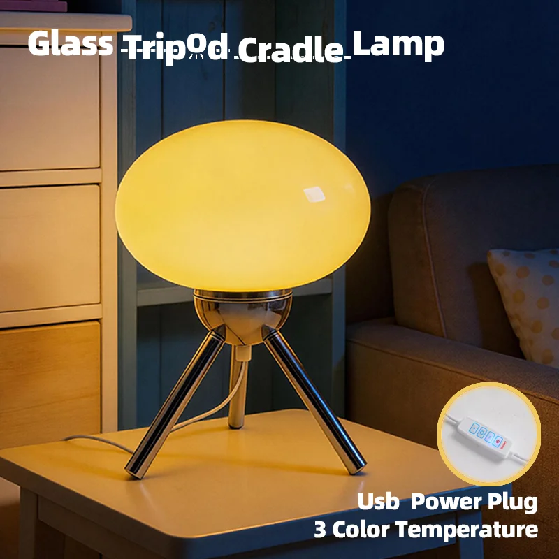 

Murano Glass Table Lamp Cream Korean Minimalist INS Style 3 Color Temperature LED Gentle Warm Bedside Lamp for Bedroom Decor