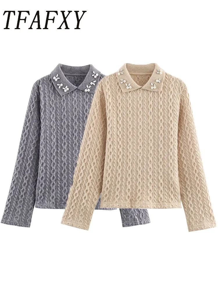 TFAFXY المرأة الخريف الشتاء سترة البلوز موضة طويلة الأكمام مجوهرات الديكور سترة البلوز أنيقة هايت الشارع TopY2K #1