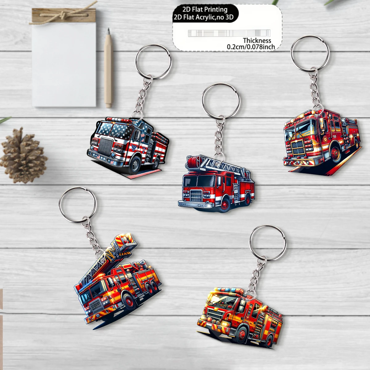 Heavy Equipment Key Ring - Llavero de camión de bomberos 2D,