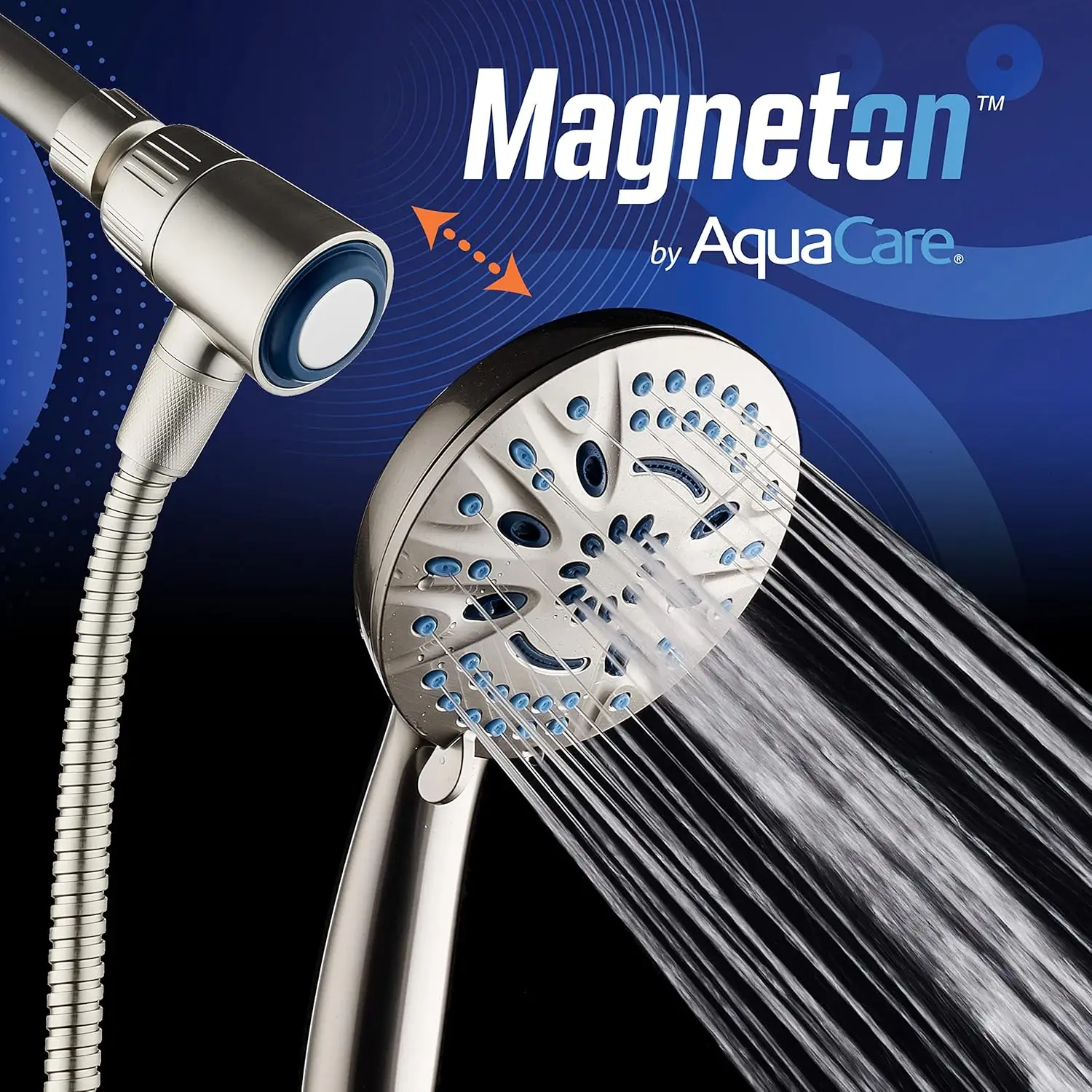 8-Mode High-Pressure Handheld Shower Head with Magnetic Docking System, 5 Inch Face, Hygienic Jets, 6 ft Stainless Steel Hose