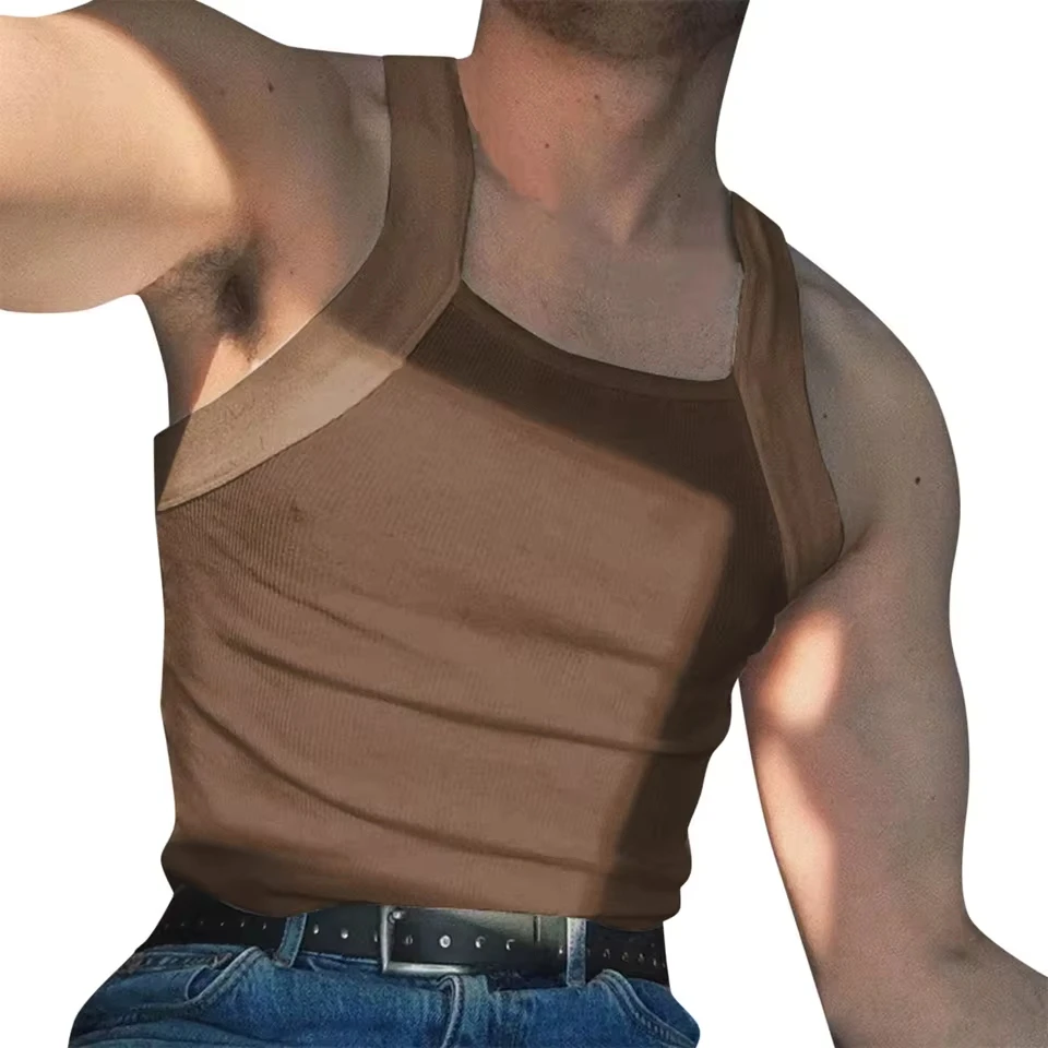 

Summer Men's New Solid Color Fashion Sleeveless Shapewear Europe and America Men Sexy Tight Elastic Vest S-4XL