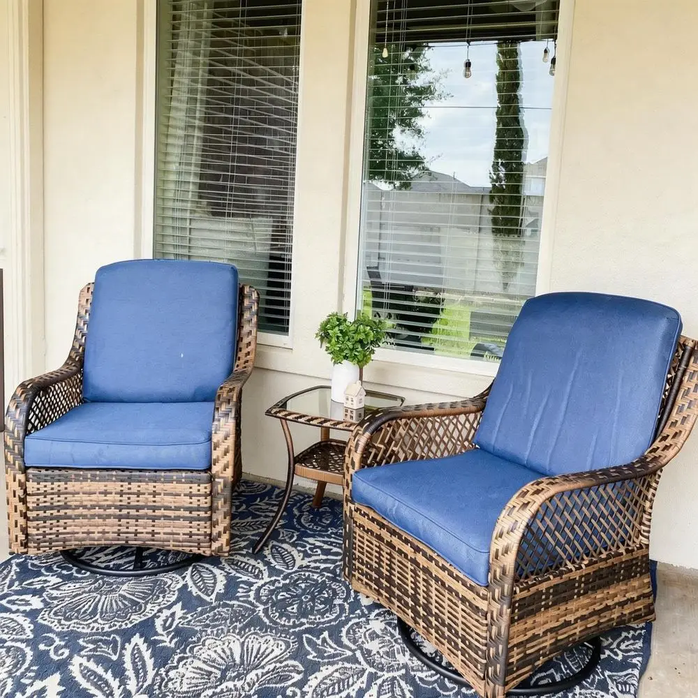 

Oversized Outdoor Swivel Rocker Chairs Set 3 Piece with 1 Table and 2 Rocking amp Swivel Chairs Support 350lbs Navy Blue Wicker