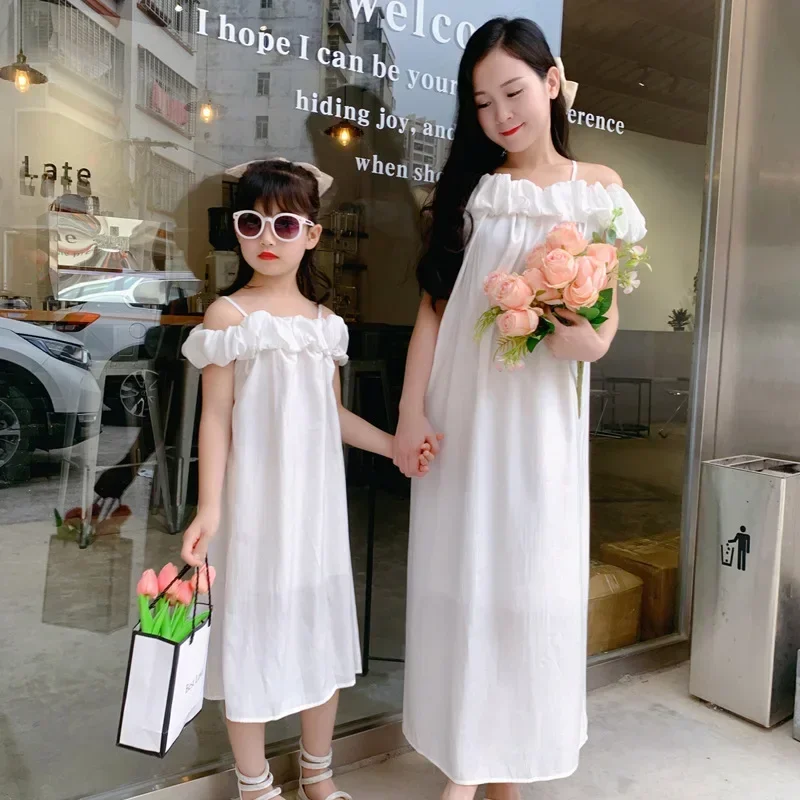 Vestido blanco de bautizo para vacaciones, vestidos para mamá e hija, ropa de playa para mujer, ropa a juego para madres y niñas