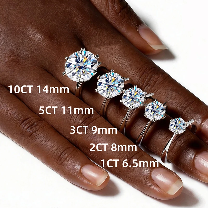 

0.5-10CT D VVS Moissanite Ring For Women Wedding Engagement Anniversary Promise Six Prong Lab Diamond Band Birthday Jewelry Gift