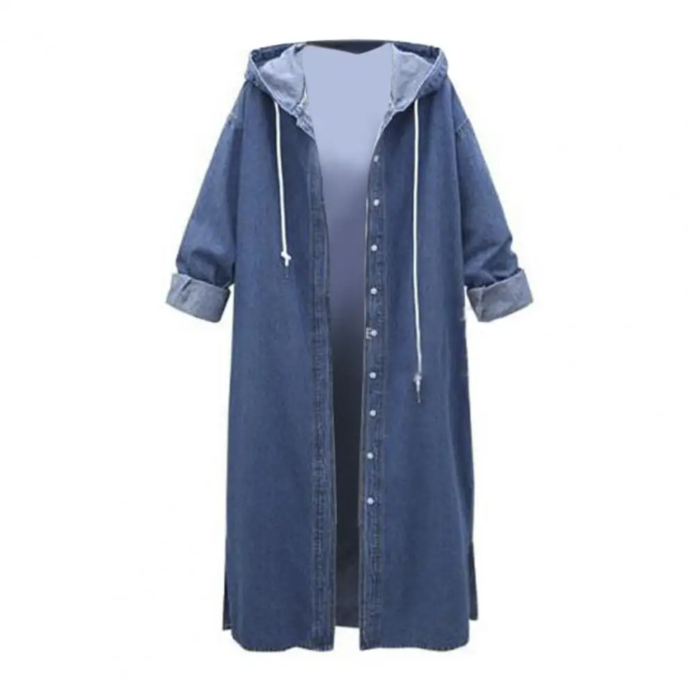 Women Coat Lace Up Hooded Trench Womens Loose Denim Coat Long Cardigan Single-breasted Hooded Ankle Length Jacket Clothes