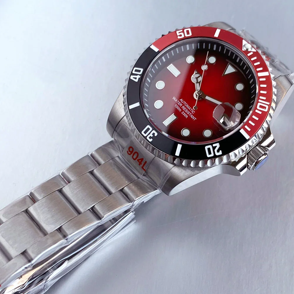 تخصيص الأزياء 20BAR الغوص أمة الله التدرج الهاتفي مضيئة NH35 40 مللي متر ساعة الرجال الياقوت الزجاج تاريخ العملاق 120 نقرات الحافة