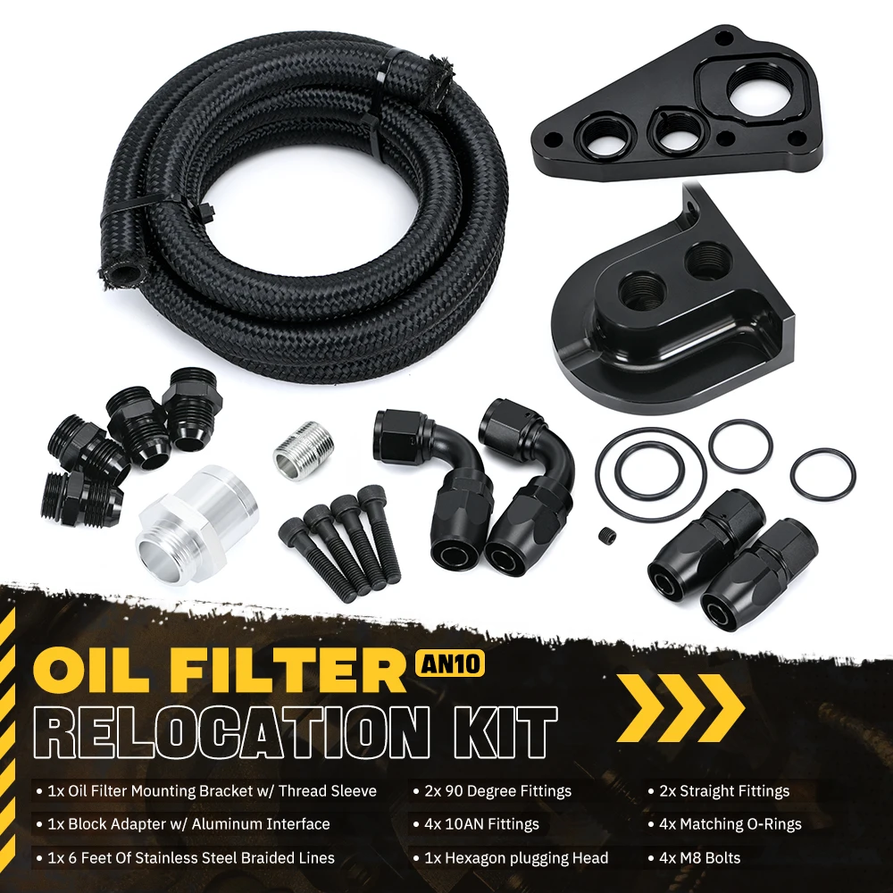 10AN Stainless Steel Braided Hose Oil Filter Relocation Kit For For Ford 4.6L 5.4L Mustang GT GT350 GT500 F150 F250 Accessories