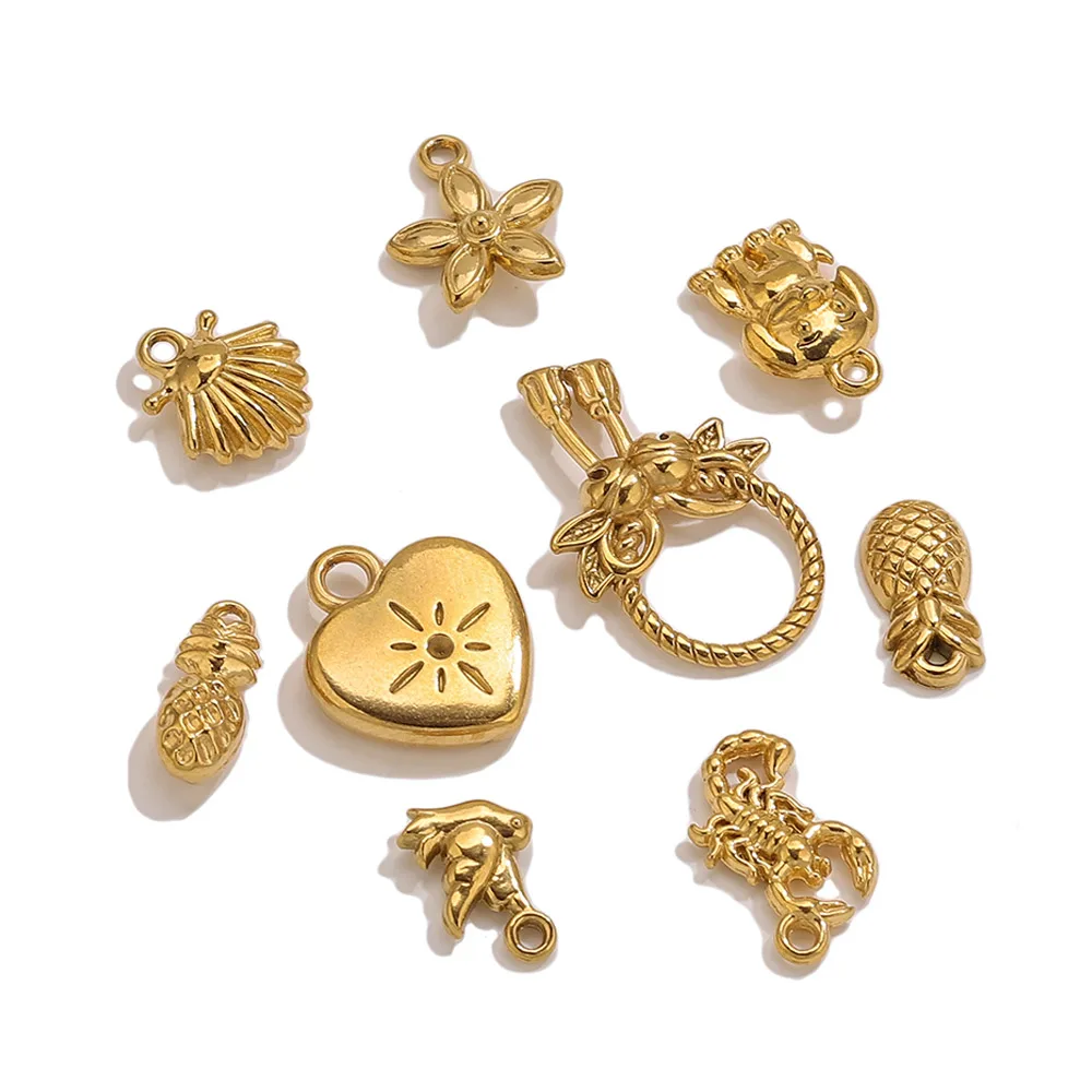 

5pcs Stainless Steel Gold Plated Pvd Bird Heart Flower Dog Pineapple Charm for Jewelry Making DIY Bracelet Necklace Accessories