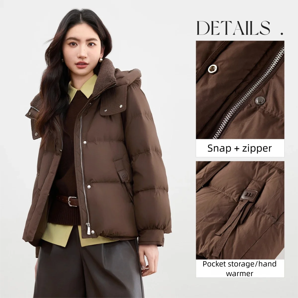 SENTUBILA Women's Winter Puff Down Jackets 2025 Stand Collar Hooded Long Sleeve Down Coats Loose-fit Outerwears W54YE2037