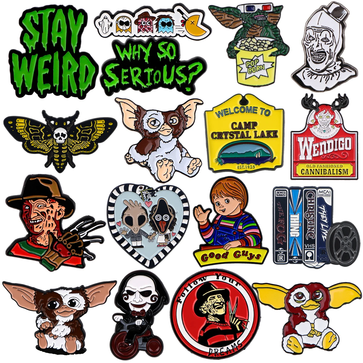 STAY WEIRD Enamel Pin Horror Movie Brooch Pines Lapel Pins Badge on Backpack Costume Accessories Halloween Jewelry Friends Gifts