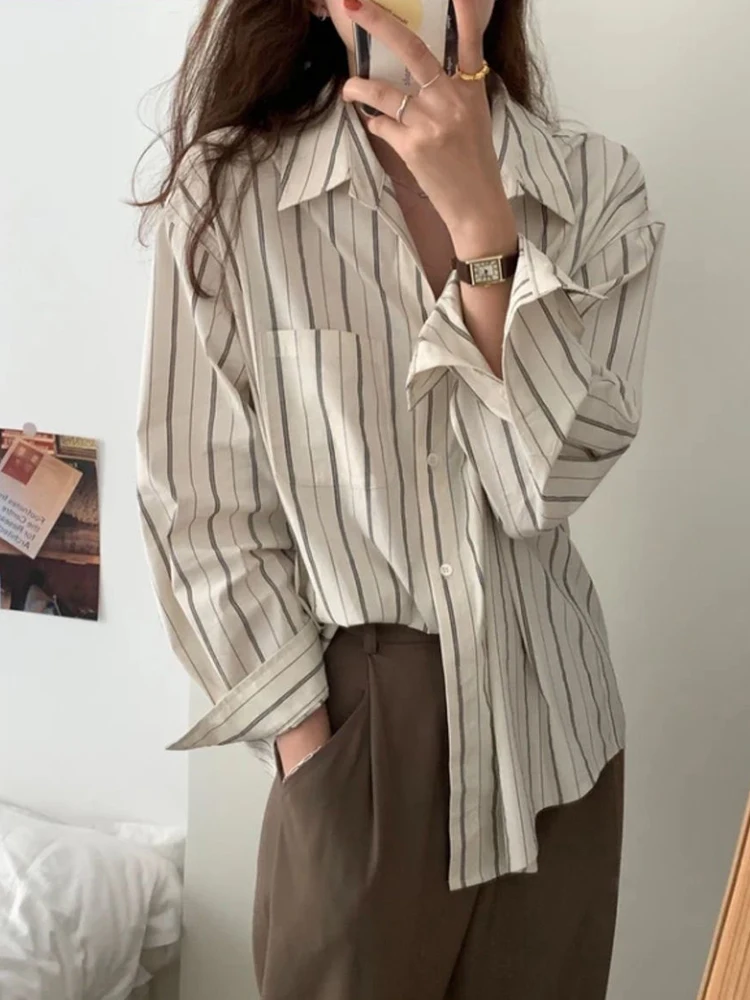 ZOKI Striped Women Shirts Spring Long Sleeve  Women Shirts Loose Button Up Chic Ladies Shirt Fashion Korean Casual Female Tops