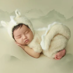 Year Of The Dragon Themed Newborn Photography Outfit Soft Mohair Jumpsuit + Hat 2pcs/Set Infant Studio Photography Accessories