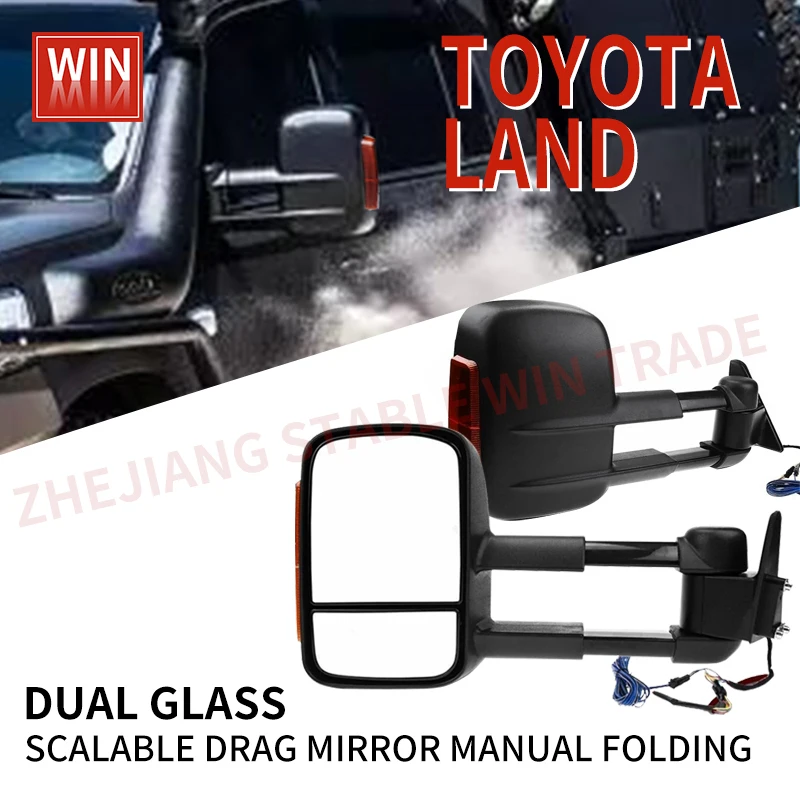 For Toyota Land Cruiser 80 Series TLC80 1990-1998 Pair Extendable Towing Mirrors Manual Turn Signal Light Side Folding Mirrors