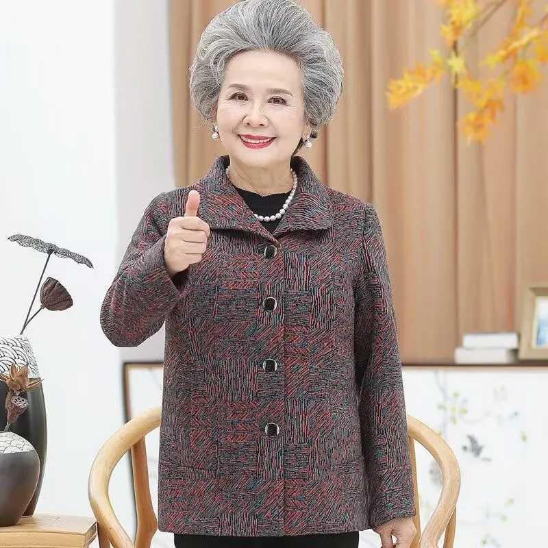 

Elderly Women Spring Autumn Jacket Middle-aged Mother Fashion Short Coat Grandmother Clothes Casual Large Size Female Outerwear