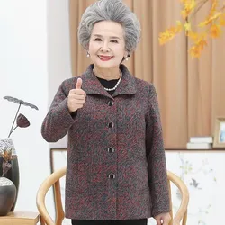 Elderly Women Spring Autumn Jacket Middle-aged Mother Fashion Short Coat Grandmother Clothes Casual Large Size Female Outerwear