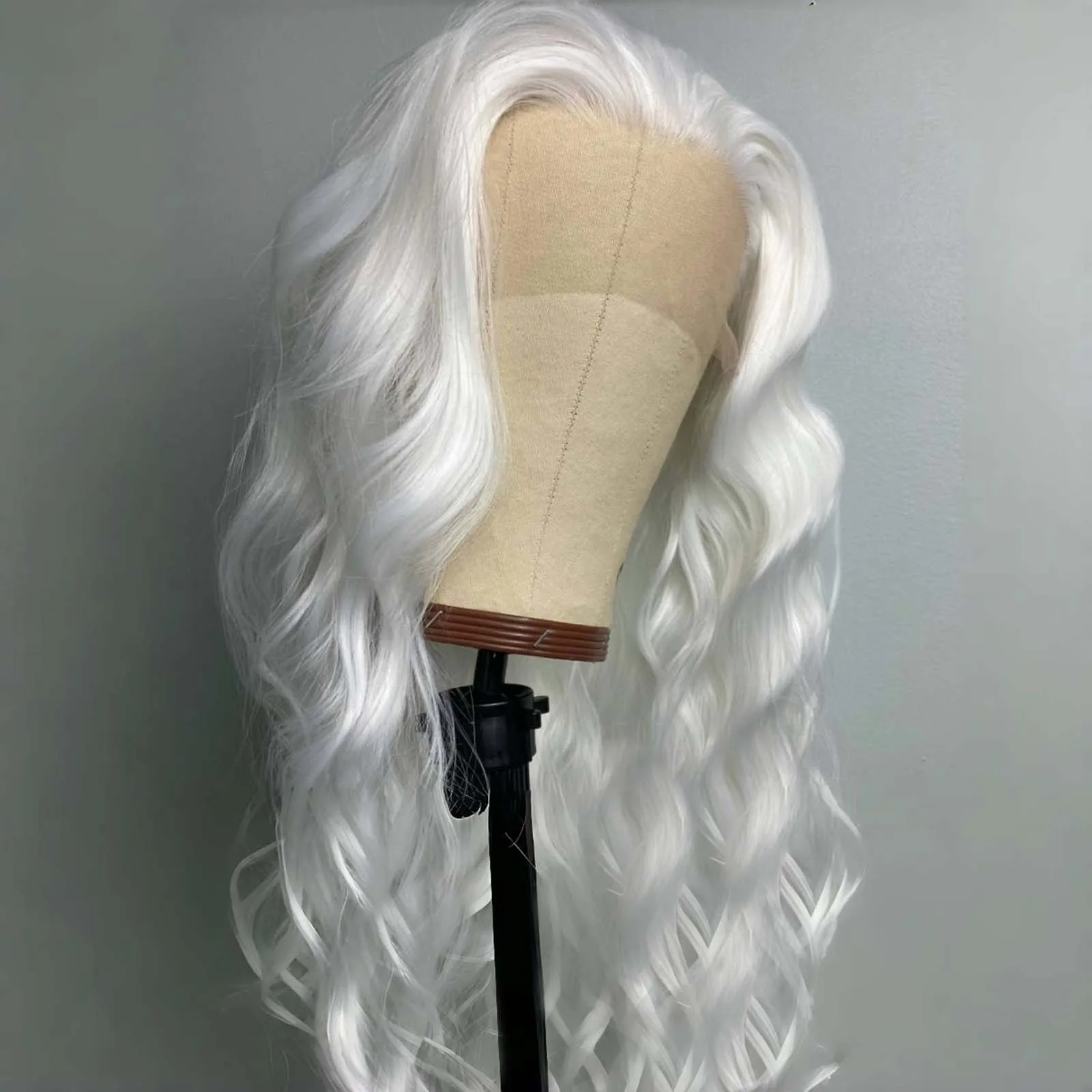 13X4 White Curly Wig Synthetic Lace Front Wig Natural Long White Blonde Colored Hair Lace Frontal Wigs for Women Party Cosplay