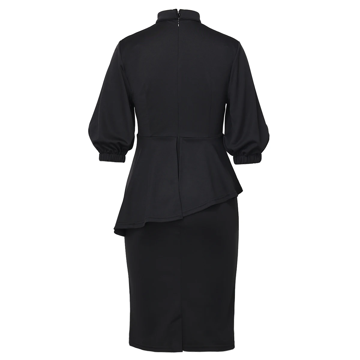 Women Clergy Dresses Full Collar Puff 3/4 Sleeve Bodycon Length Party Pencil Midi Dress