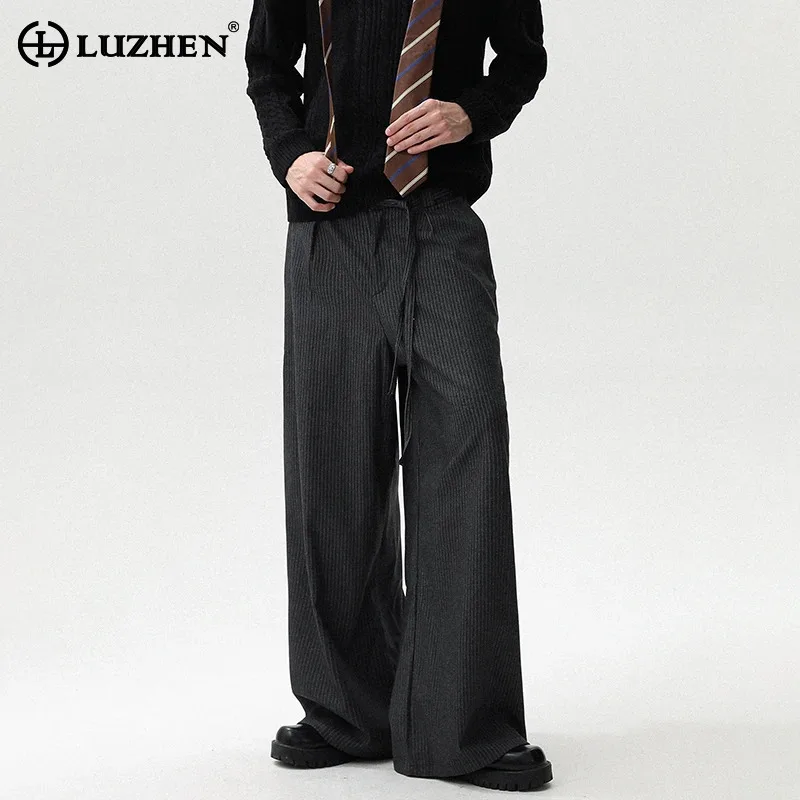 

LUZHEN Original Stripe Textured Baggy Straight Tube Casual Pants Men Fashion 2025 New Solid Color Handsome Male Trousers JY3778