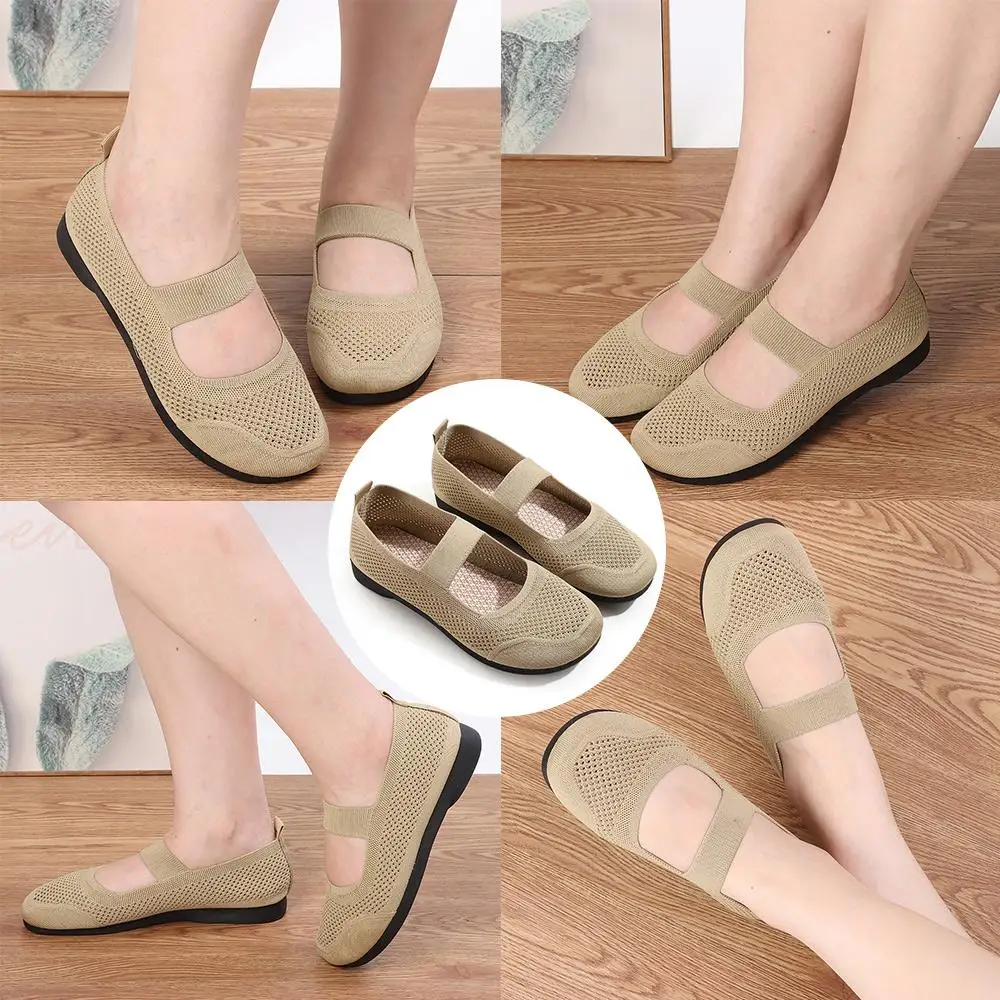 Hollow Out Women Flats Shoes Breathable Slip on Foldable Loafers Mom Casual Shoes Soft Sole Mesh Square Toe Single Shoes