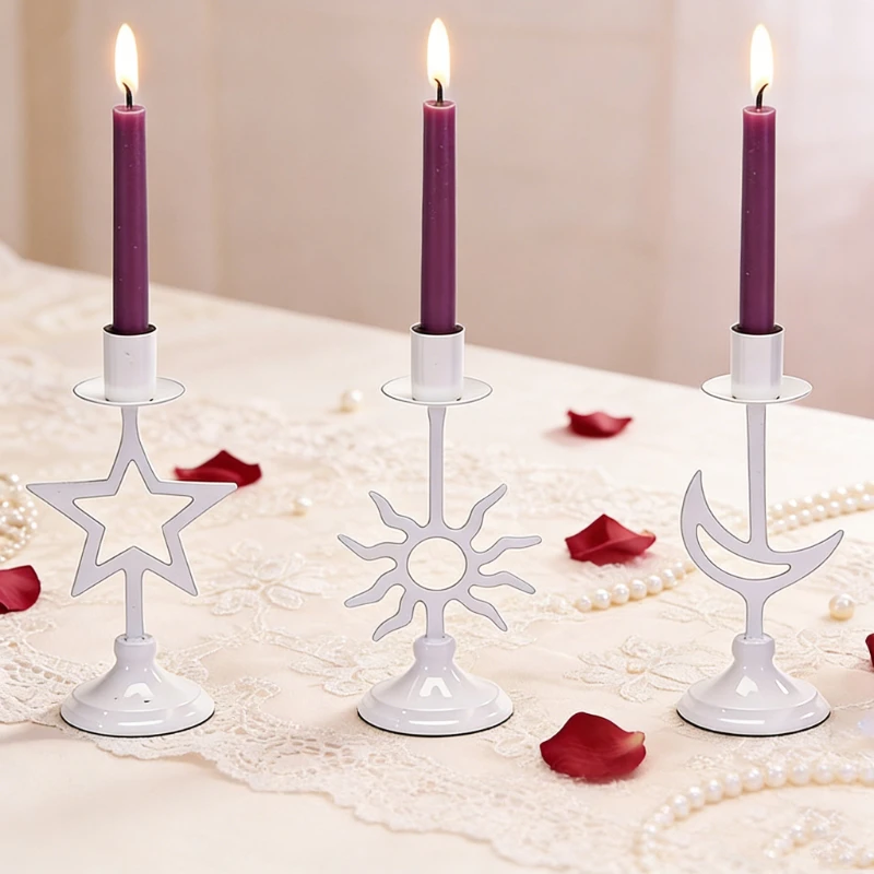 Candlestick Stars Moon Sun Metal Candlestick Ornament Valentine's Day Party Candlelight Dinner Decoration