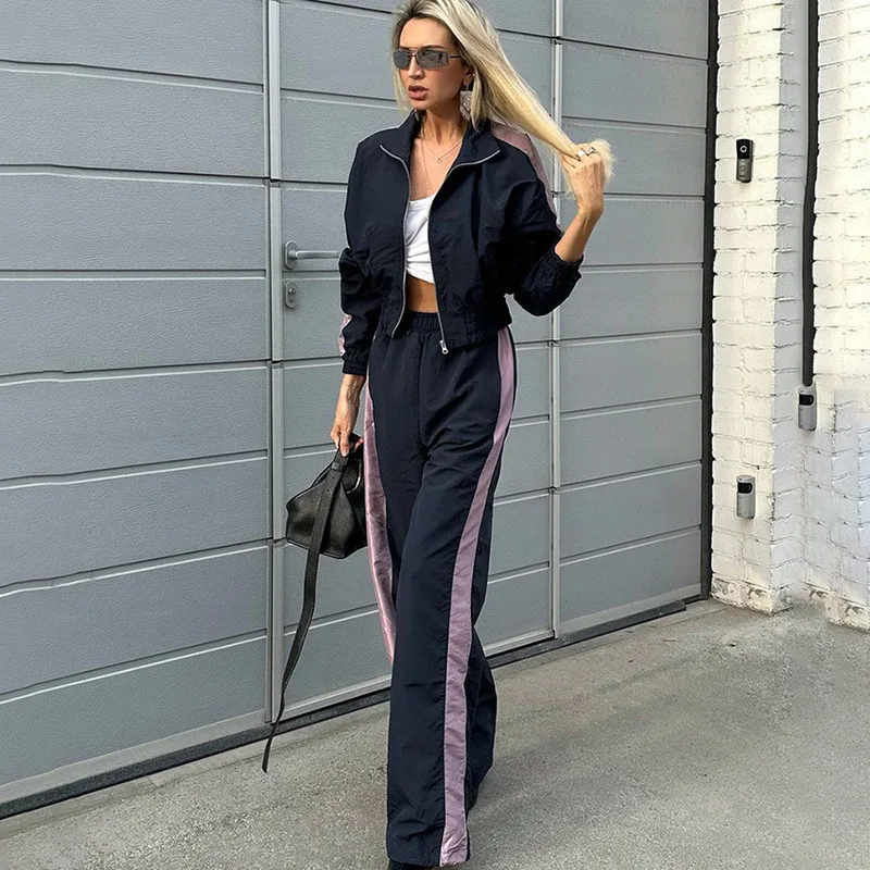 Color Blocking Personality Versatile Fashion Casual Sports Suit 2024 Autumn New Long Sleeved Jacket Long Pants Two-piece Set