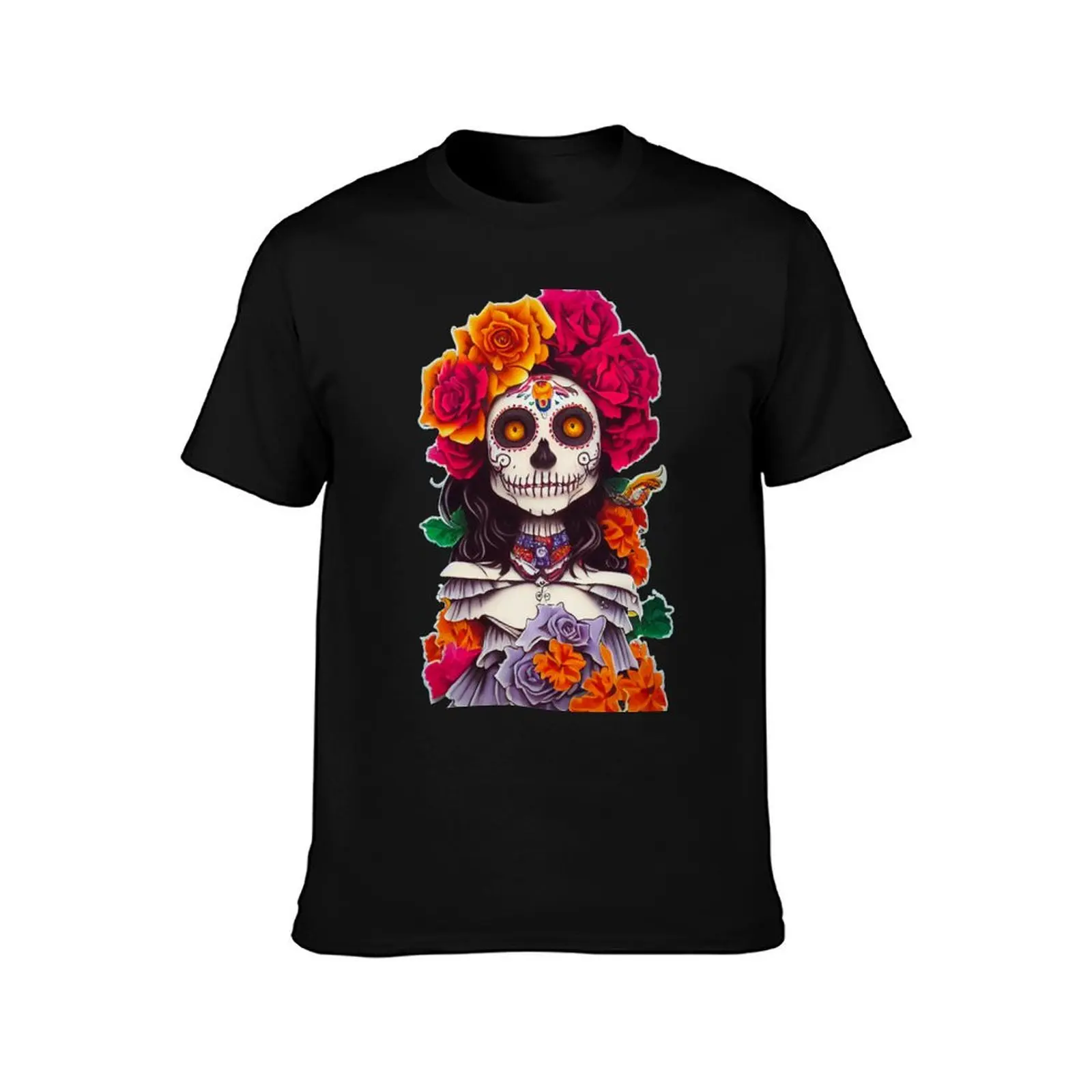 La Catrina The Dame of the Dead Skull T-Shirt Minimalist Plain Crew Neck T-Shirt
