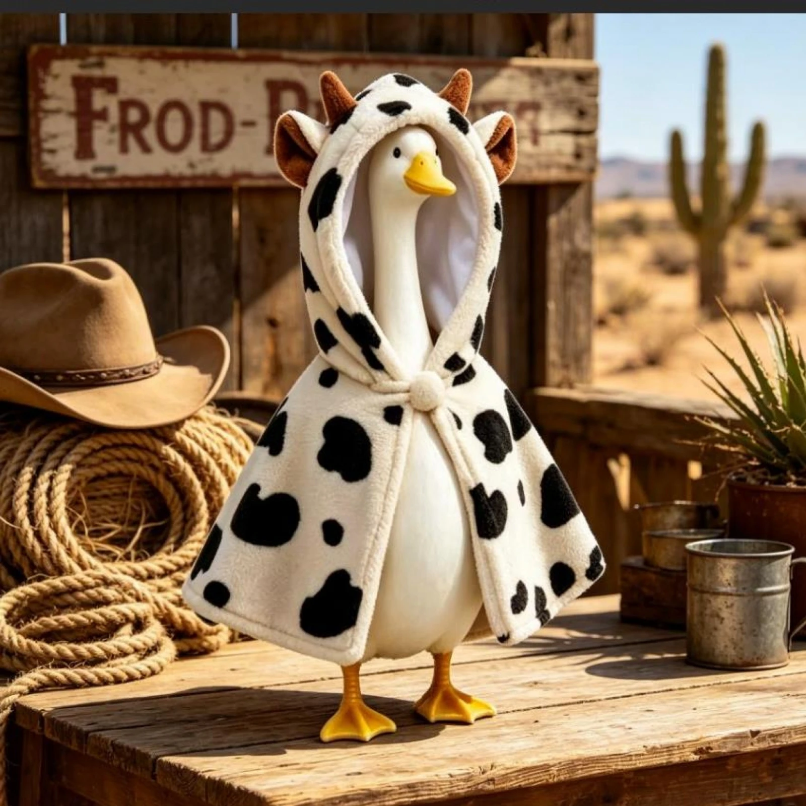 23-Inch Porch Goose Cow Cloak Costume Plush Horns And Ears Hooded Cape Funny Outfits For Lawn Clothing Porch Garden Costume