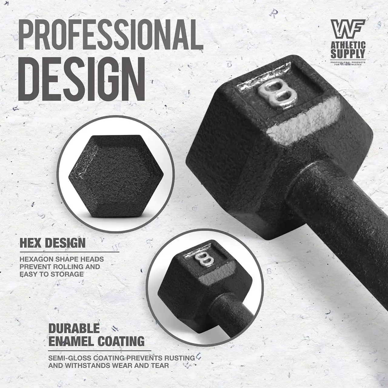 Solid Hexagon Gray/Black Dumbbells, Strength Training Free Weights Set of 2 for Women and Men, Hand, Customized
