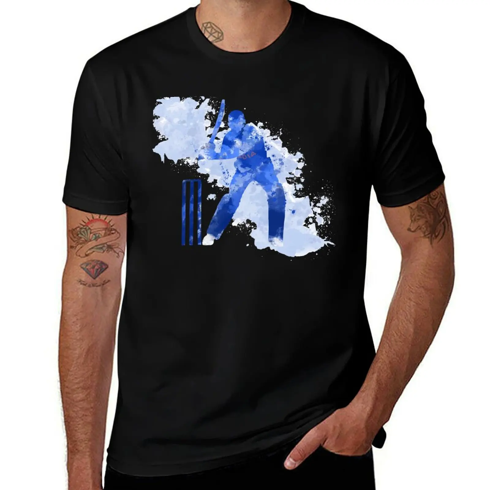 

INDIA CRICKET - BATSMAN watercolour splatters T-Shirt graphic t shirts anime tees summer clothes compression shirt men